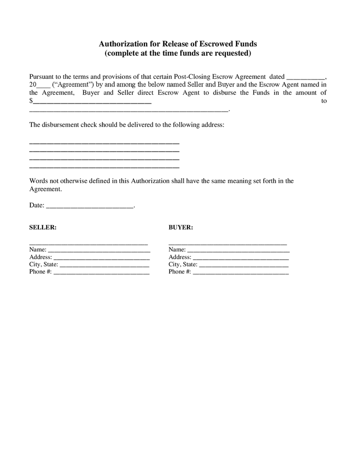 Post closing escrow agreement in Word and Pdf formats page 5 of 5
