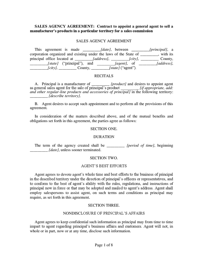 Agency Agreement Sample - download free documents for PDF, Word and Excel