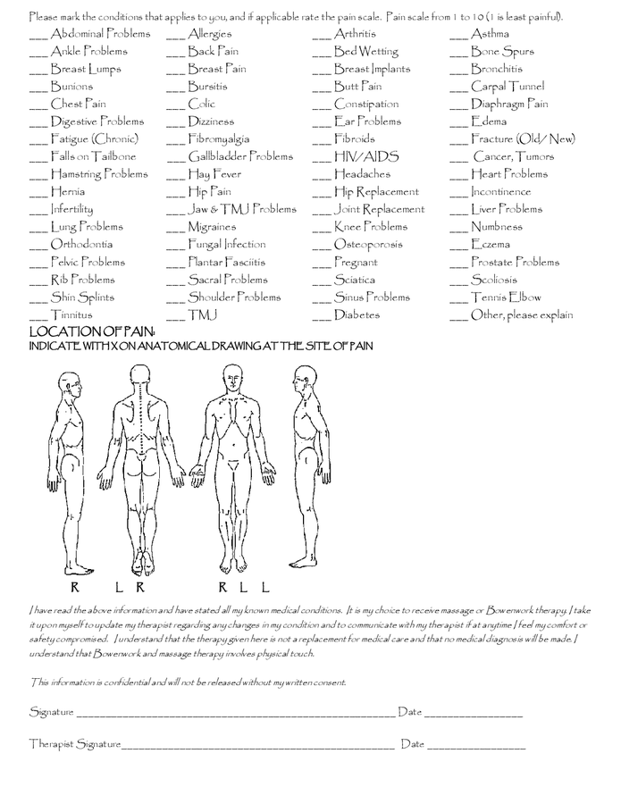 Confidential Intake Form Massage In Word And Pdf Formats Page 2 Of 2 