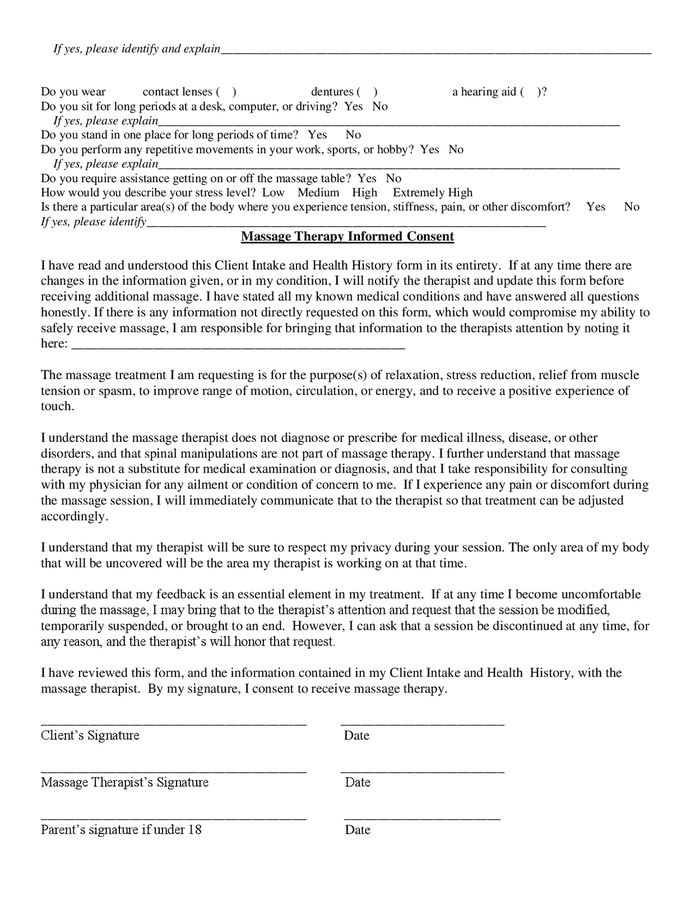 Pregnancy Postnatal Massage Intake Form In Word And Pdf Formats Page 2 Of 3 5039