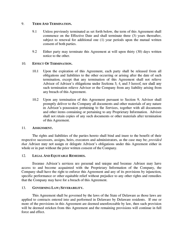 Advisory board agreement sample in Word and Pdf formats page 5 of 8