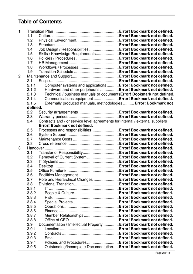 Project transition plan in Word and Pdf formats - page 2 of 11