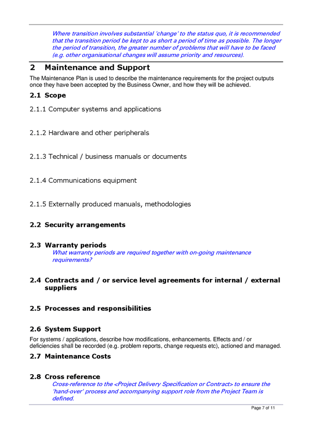 Project transition plan in Word and Pdf formats - page 7 of 11