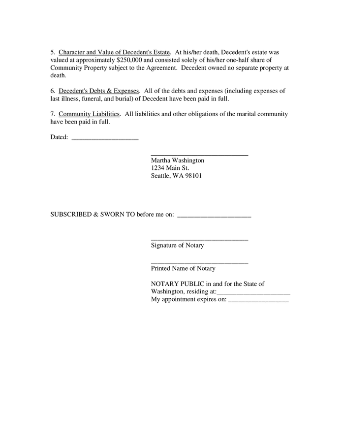 Community property affidavit in Word and Pdf formats - page 2 of 3