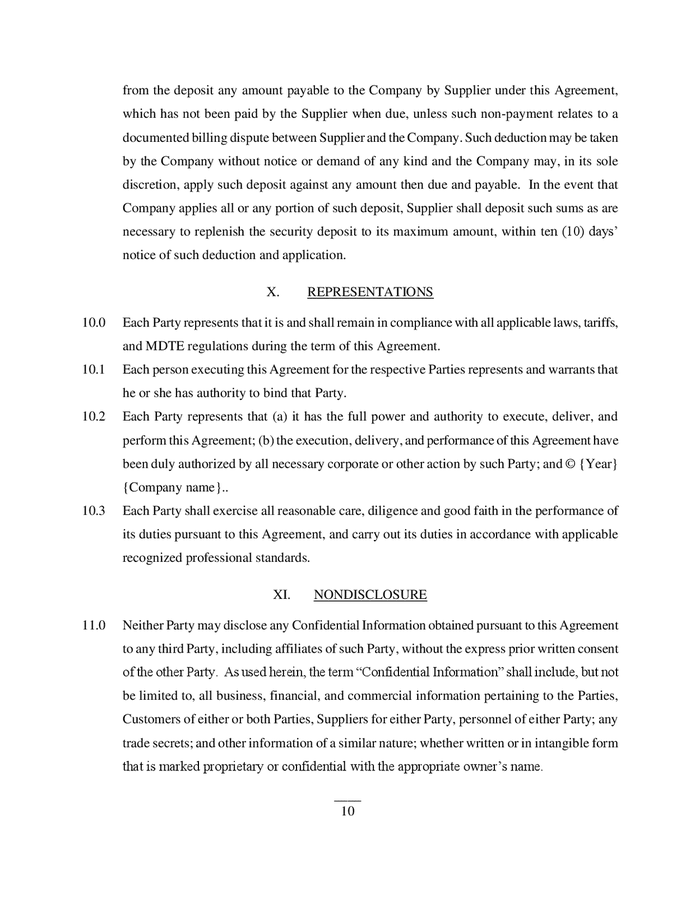 Gas supplier service agreement template in Word and Pdf formats page