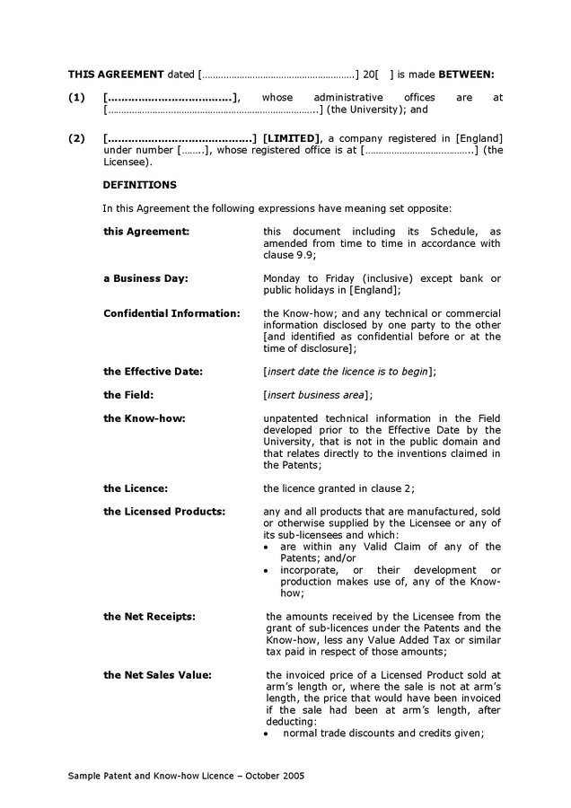 Patent And Know How Licence Template UK In Word And Pdf Formats   Patent And Know How Licence Template Uk 2 