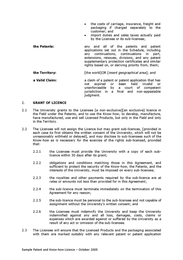 Patent and know-how licence template (UK) in Word and Pdf formats ...