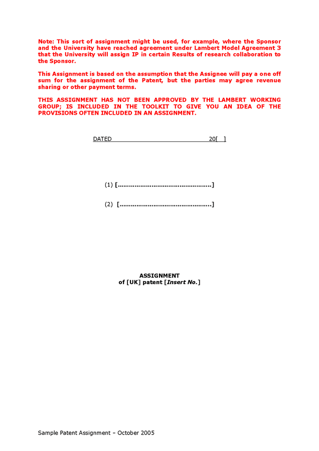 uk patent assignment form