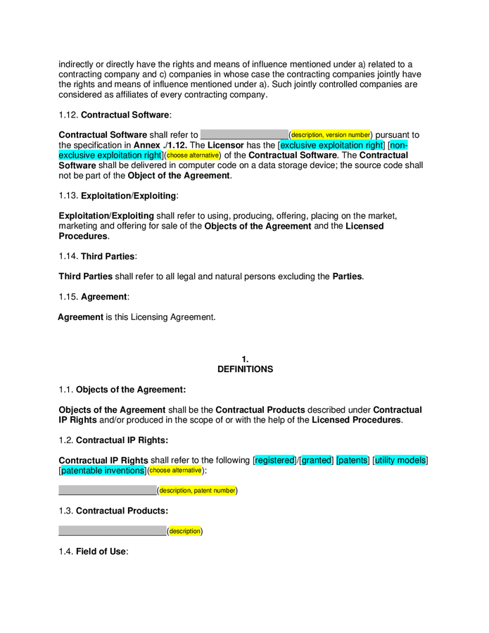 Patent licensing agreement template in Word and Pdf formats - page 7 of 35