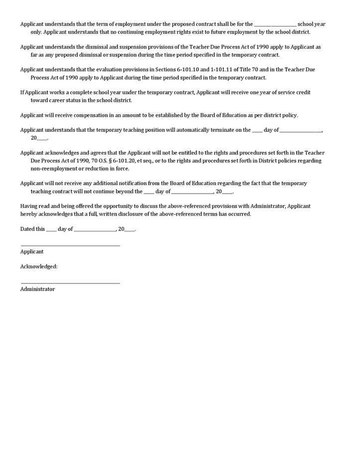 Sample Temporary Teacher Contract In Word And Pdf Formats Page 4 Of 4
