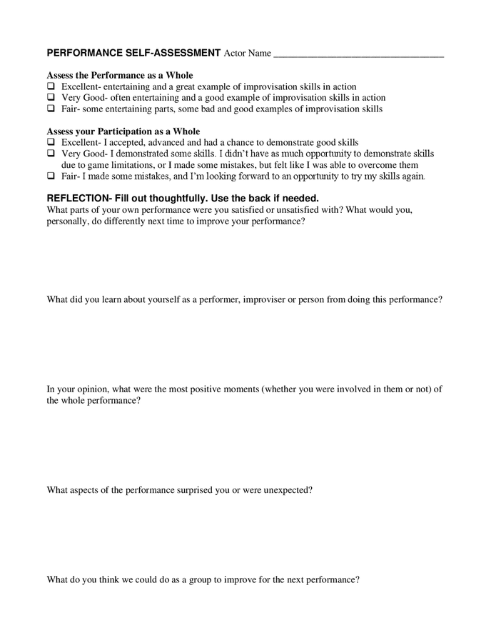 Performance self-assessment form - actor in Word and Pdf formats