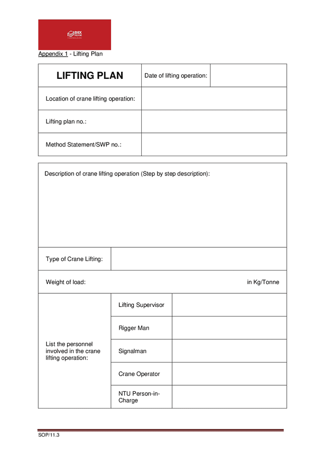 Crane lifting operation plan template in Word and Pdf formats