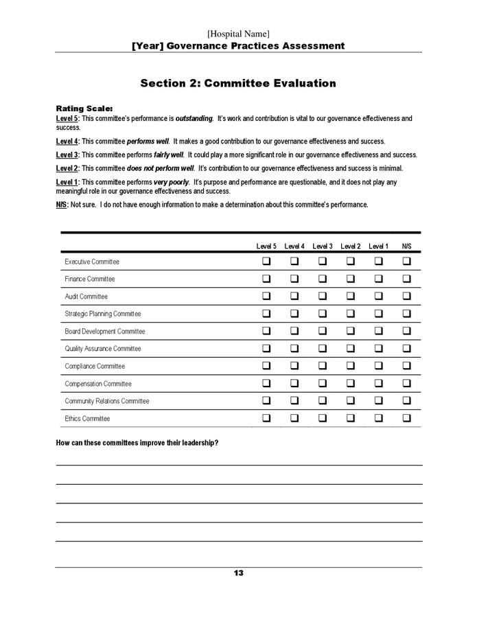 Governance practices assessment survey questionnaire - hospital in Word ...