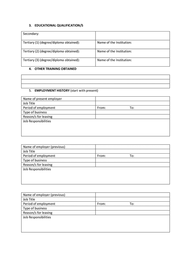 Job Application Form South Africa In Word And Pdf Formats Page 2 Of 3   Job Application Form South Africa 2 