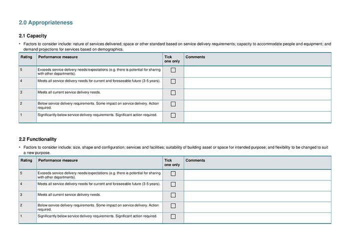 Building asset performance assessment template in Word and Pdf formats ...