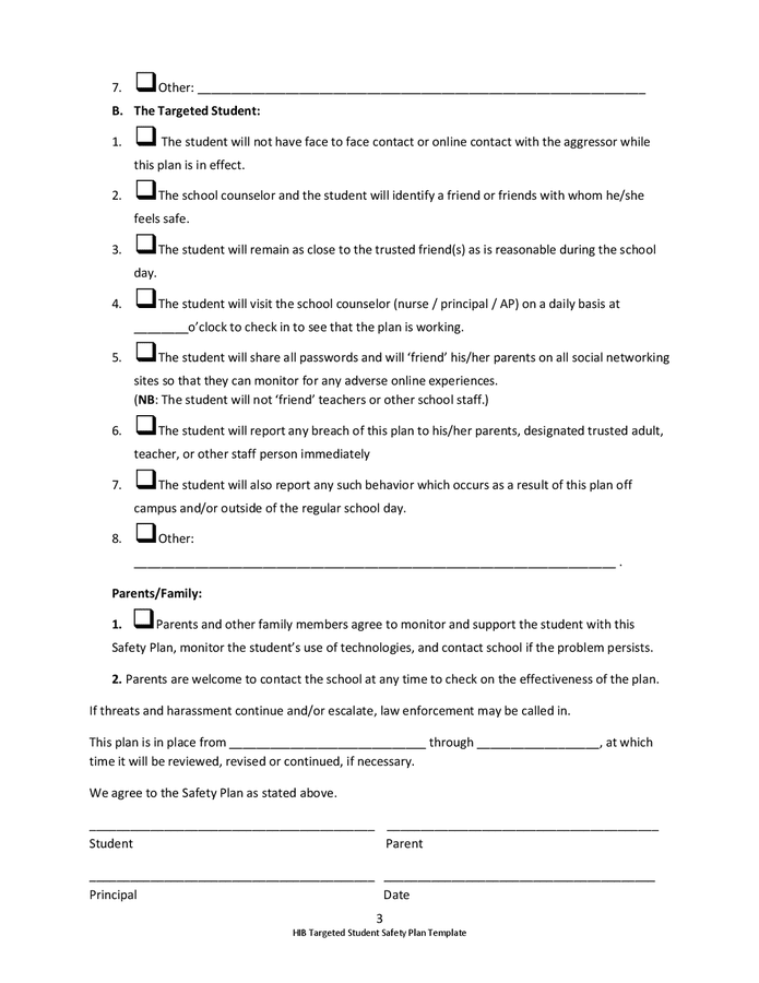 Targeted student safety plan template in Word and Pdf formats page 3 of 4