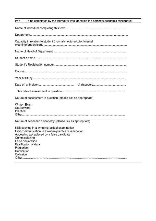 Academic dishonesty form example in Word and Pdf formats - page 2 of 5