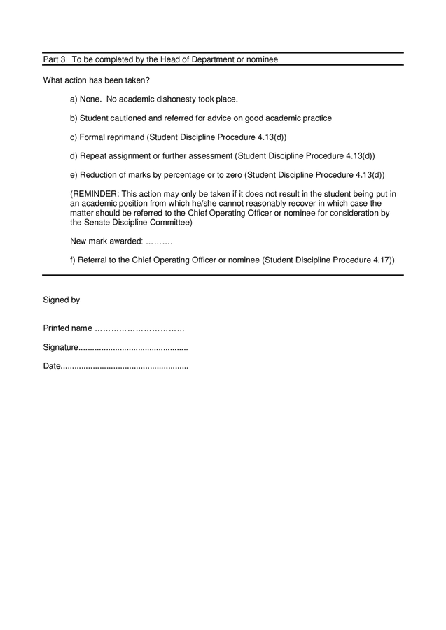 Academic dishonesty form example in Word and Pdf formats - page 5 of 5