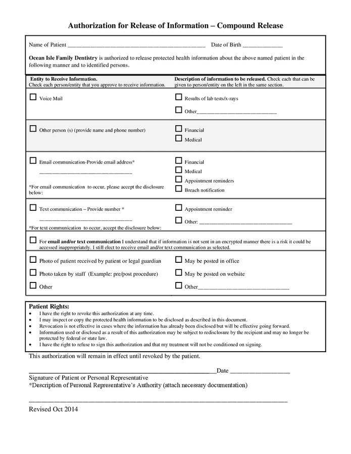 Authorization template for release of information – compound release in ...