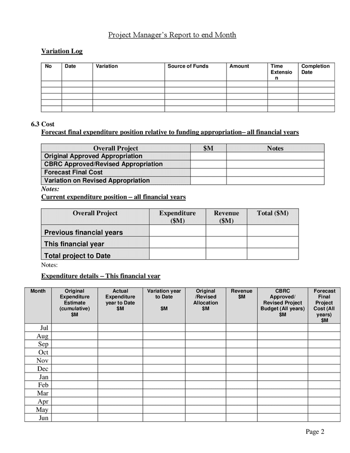 Project manager's monthly project report template in Word and Pdf ...