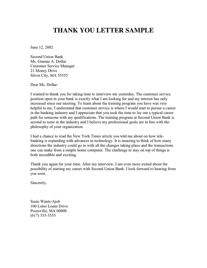 Thank You Letter Sample In Word And Pdf Formats