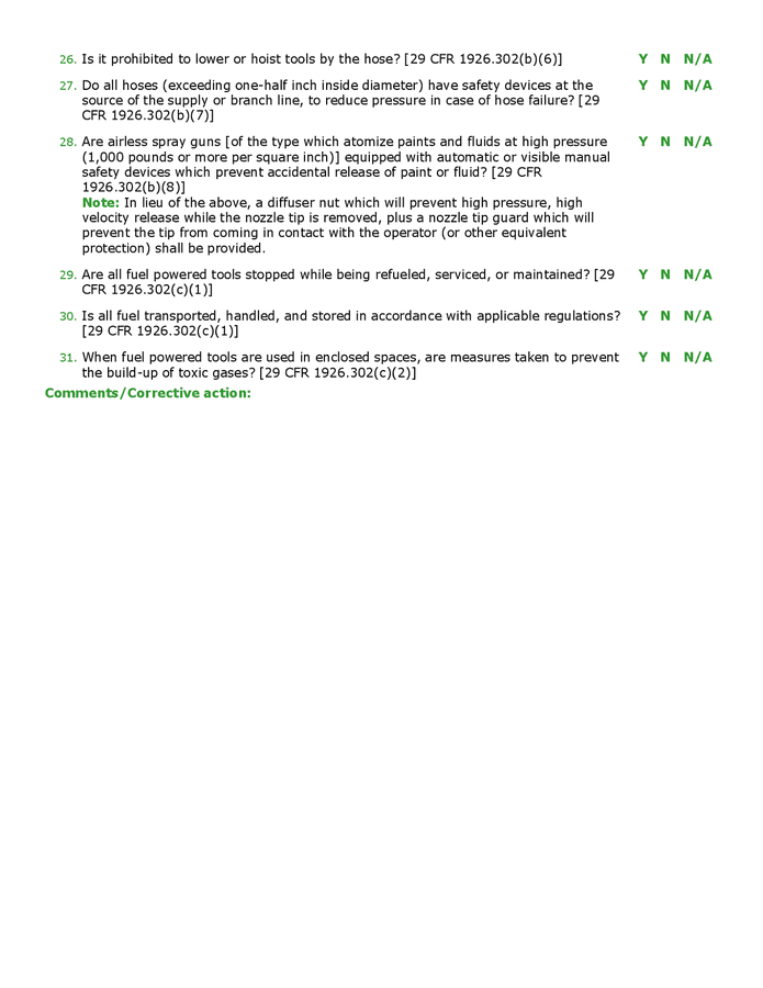 Portable hand and power tools self inspection checklist in Word and Pdf