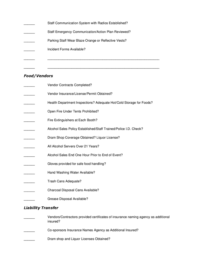 Special Events Safety Checklist In Word And Pdf Formats Page 3 Of 4 special-events-safety-checklist-in-word-and-pdf-formats-page-3-of-4