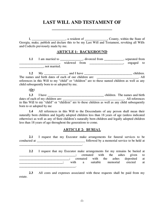 Last Will And Testament Form Download Free Documents For Pdf Word And Excel 6414