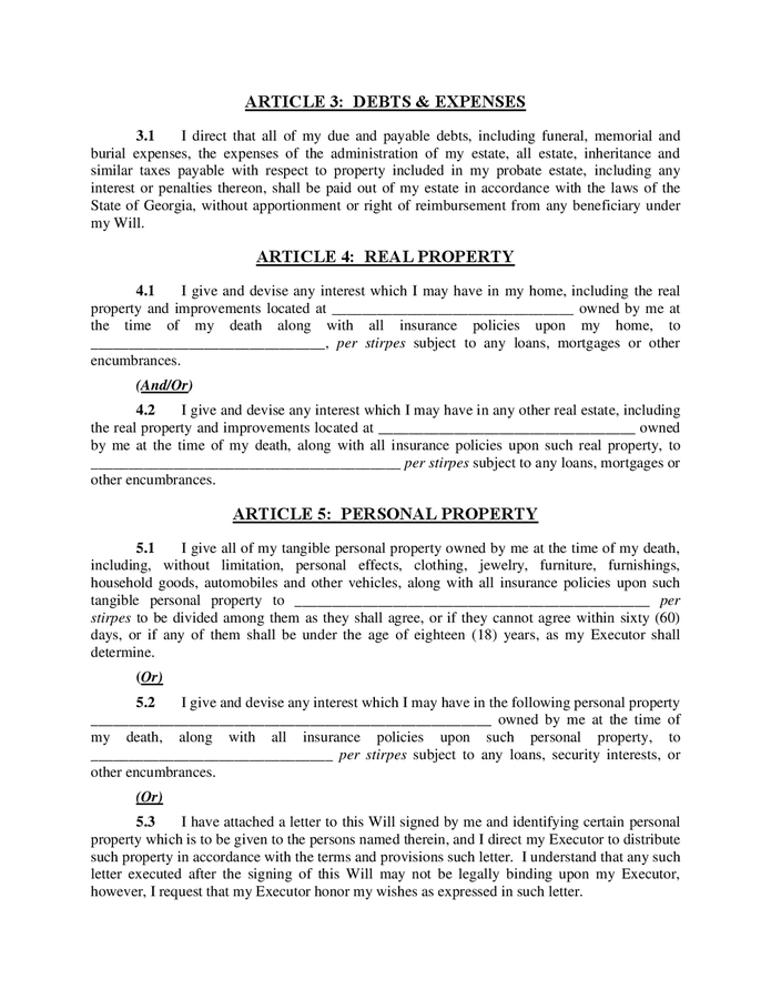 Last will and testament in Word and Pdf formats page 2 of 10