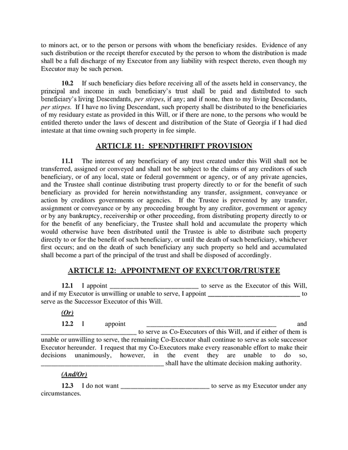 Last will and testament in Word and Pdf formats page 6 of 10