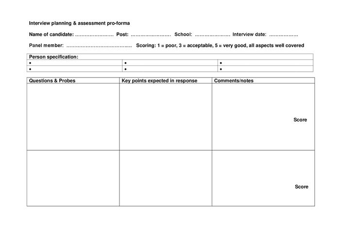 Interview planning & assessment pro-forma in Word and Pdf formats ...