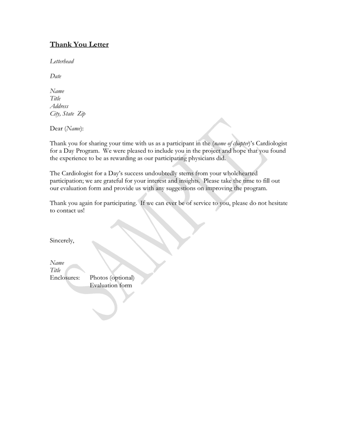 Thank You Letter Sample - download free documents for PDF, Word and Excel