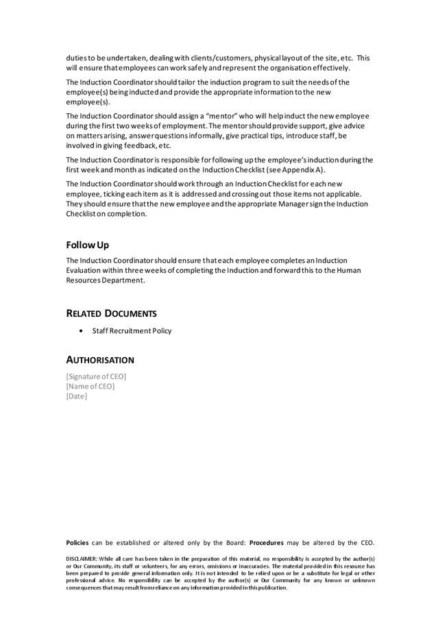 Staff induction policy in Word and Pdf formats page 4 of 7