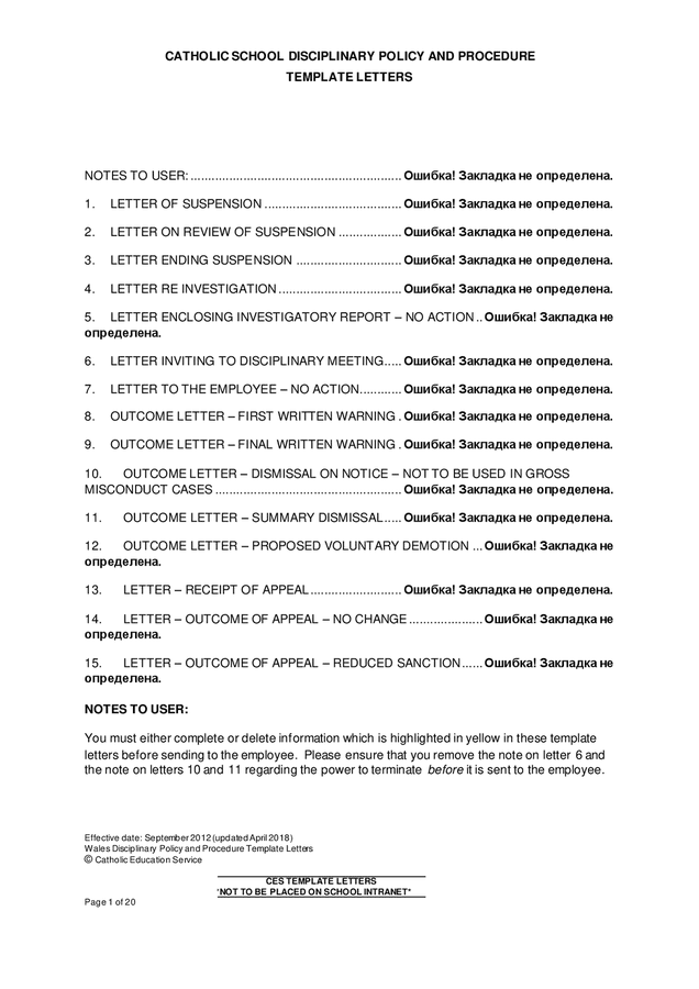 Disciplinary Policy And Procedure Template Letters Catholic School In Word And Pdf Formats 6841