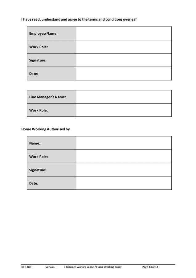 Home working policy sample in Word and Pdf formats - page 14 of 14