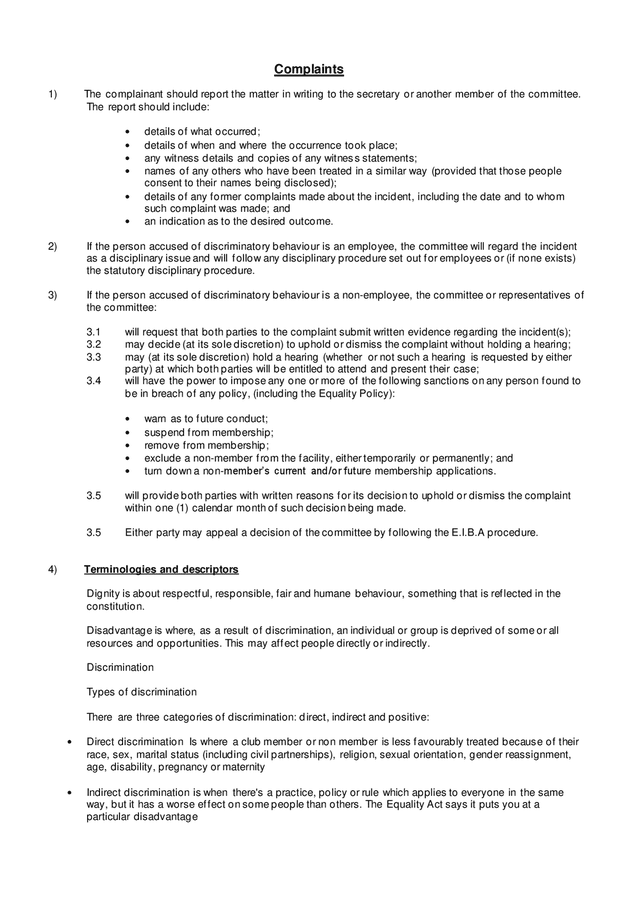 Equality and diversity policy sample in Word and Pdf formats - page 2 of 4