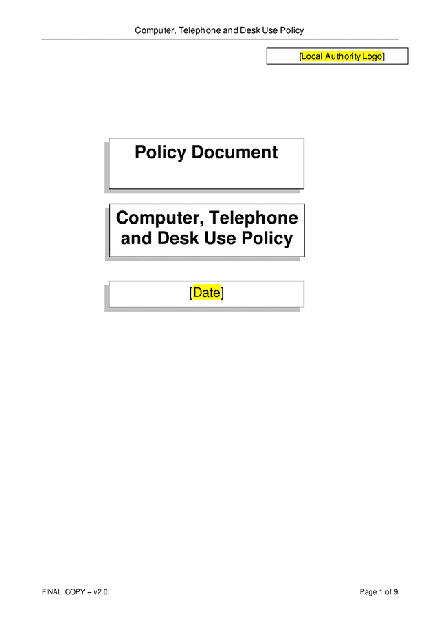 Computer, telephone and desk use policy in Word and Pdf formats