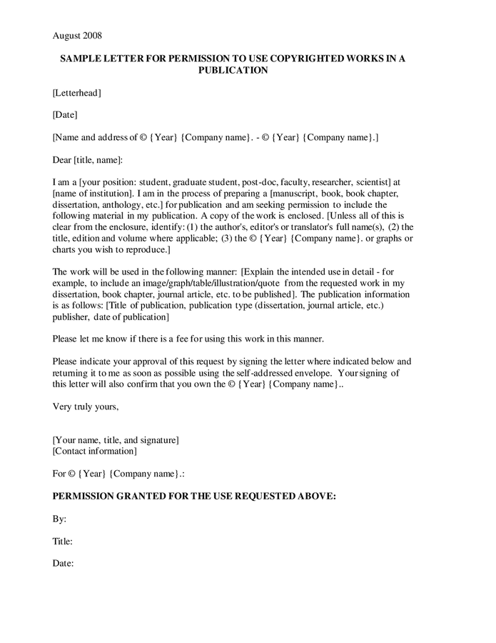 Letter for permission to use copyrighted works in a publication in Word ...