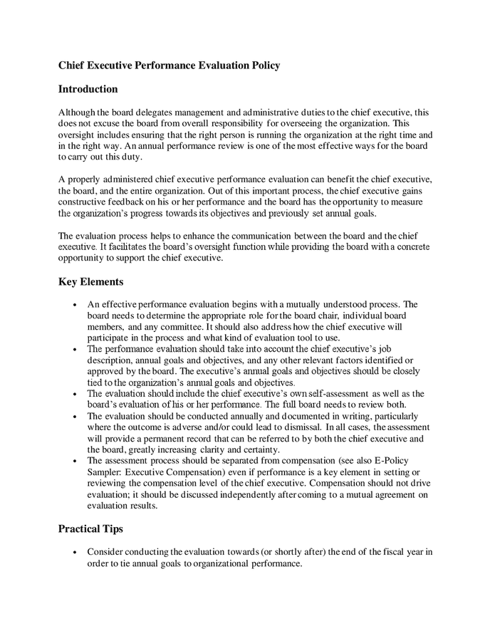 Chief executive performance evaluation policy in Word and Pdf formats