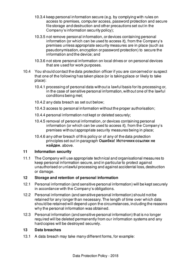 Data Protection Policy In Word And Pdf Formats - Page 5 Of 6