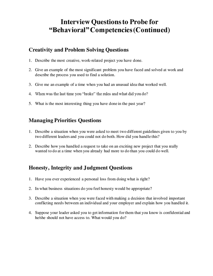 Sample interview questions in Word and Pdf formats - page 6 of 7