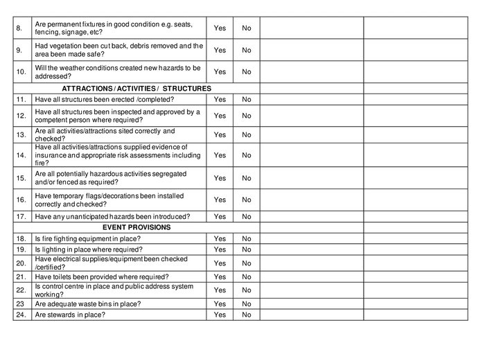 Event safety inspection checklists in Word and Pdf formats - page 2 of 8