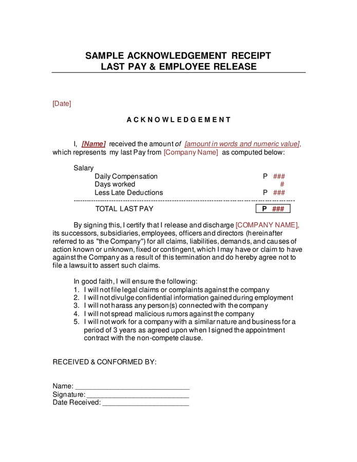 Last Pay Employee Release Form In Word And Pdf Formats