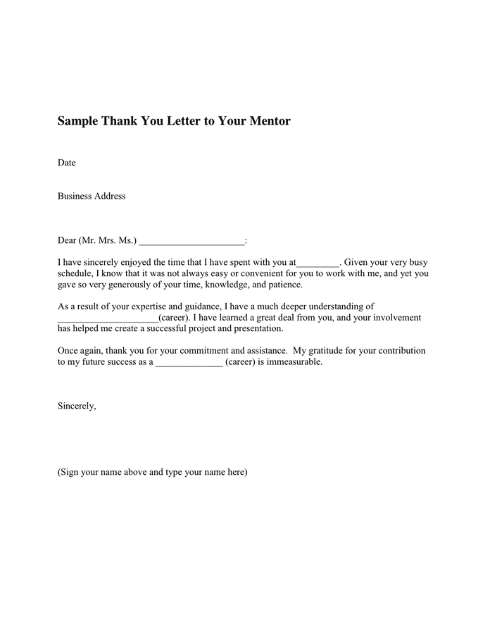 Thank You Letter to Your Mentor in Word and Pdf formats