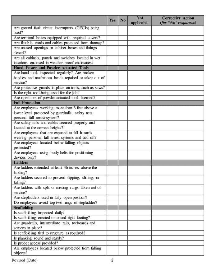 Construction industry inspection checklist in Word and Pdf formats ...