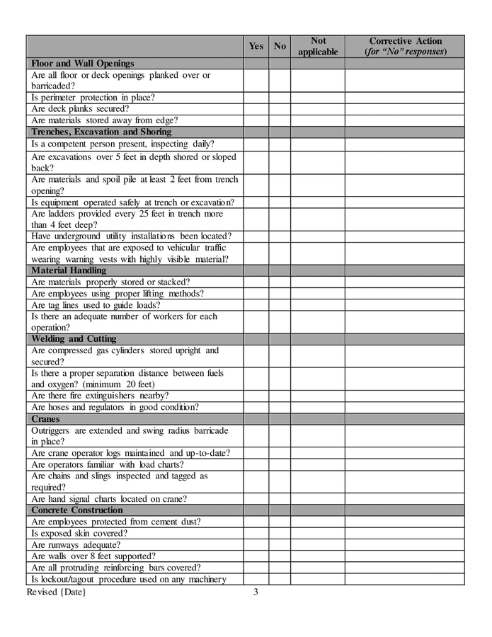 Construction industry inspection checklist in Word and Pdf formats ...