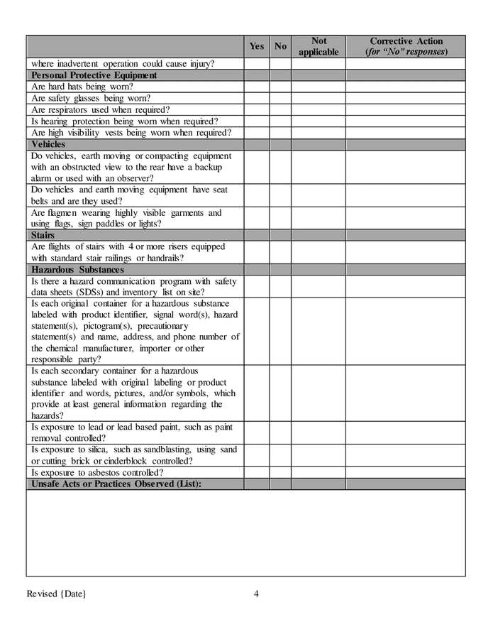 Construction industry inspection checklist in Word and Pdf formats ...
