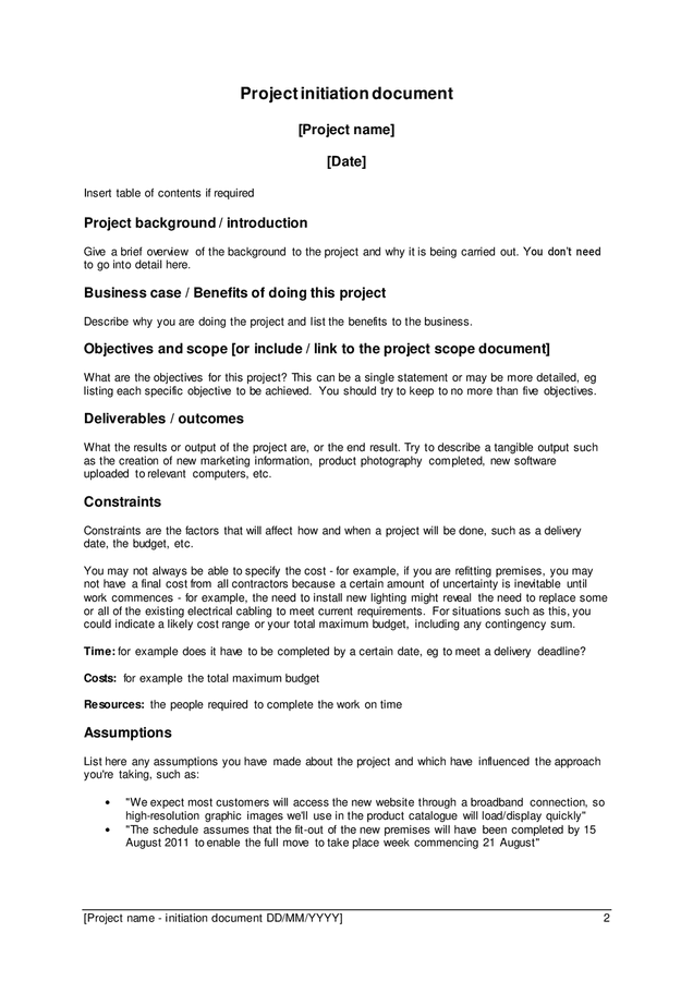 Project Initiation Document Template In Word And Pdf Formats Page 2 Of 4