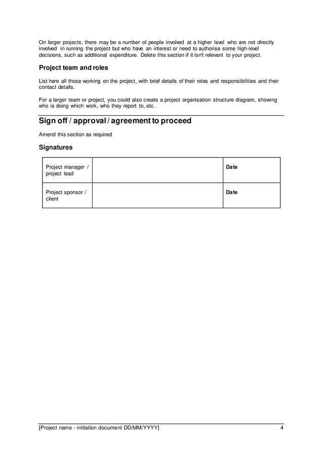 Project Initiation Document Template In Word And Pdf Formats Page 4 Of 4 8075