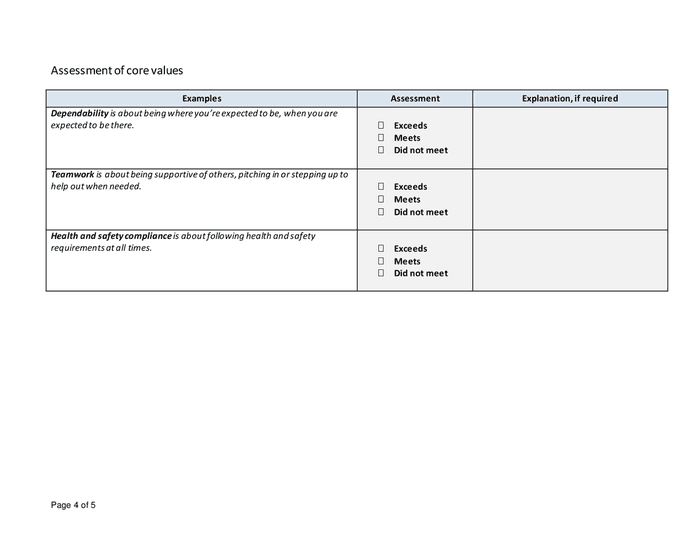 Performance review template in Word and Pdf formats - page 4 of 5